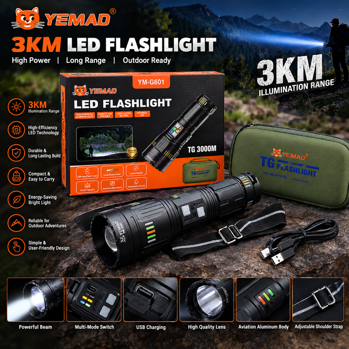 3KM LED Flashlights  Yemao High Power LED Flashlight