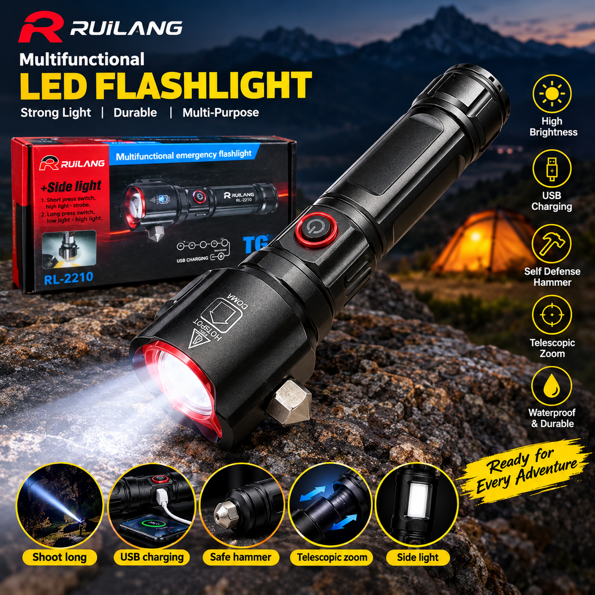 Multifunctional emergency flashlight