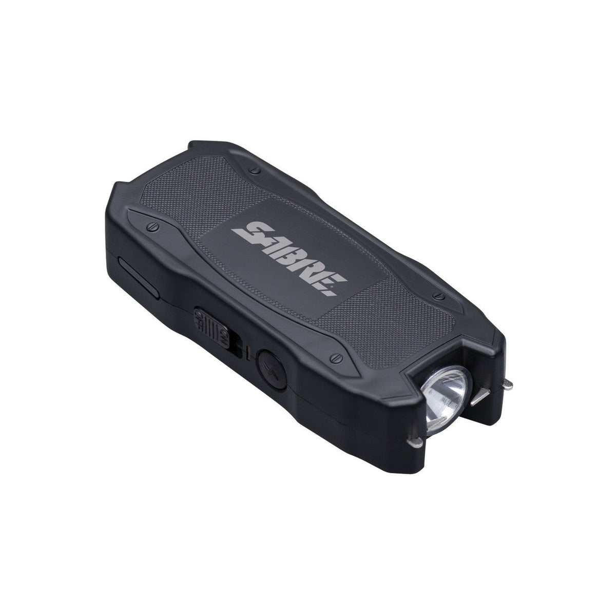Sabre Stun Gun with Flashlight and Battery Strength Indicator, 1.552 Microcoulombs (µC) Charge, 120 Lumen Flashlight, Increased Reliability, Safety Switch, Rechargeable, Compact Design, Black